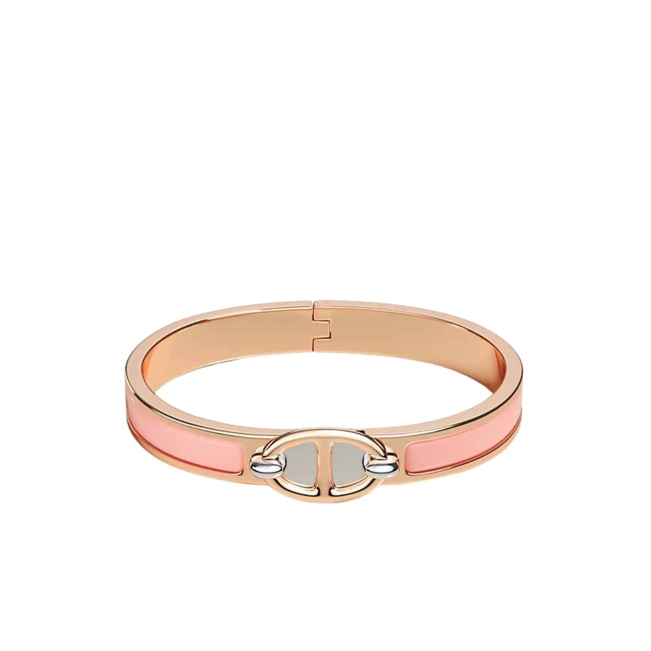 183 Hermes Mini Clic Anchor Chain Bracelet Rose Gold Tone With Light Pink H209000FO1ZPM - Image 1