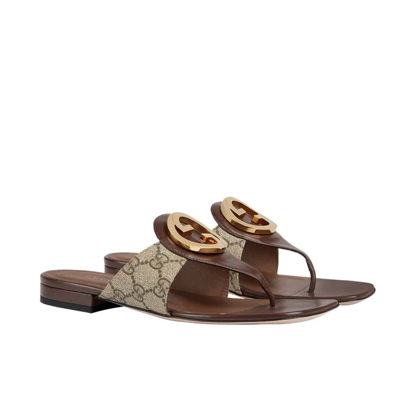 36-9 Gucci Blondie Thong Sandals Brown P00810550 - Image 1