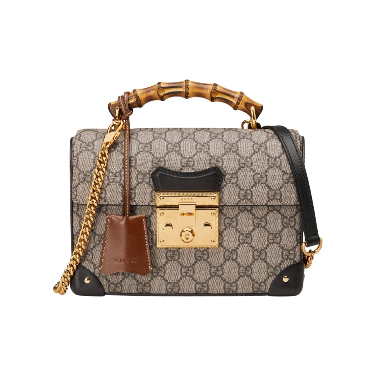 411-2 Gucci Padlock Bamboo Handle GG Supreme Handbag Brown 25Cm - Image 1