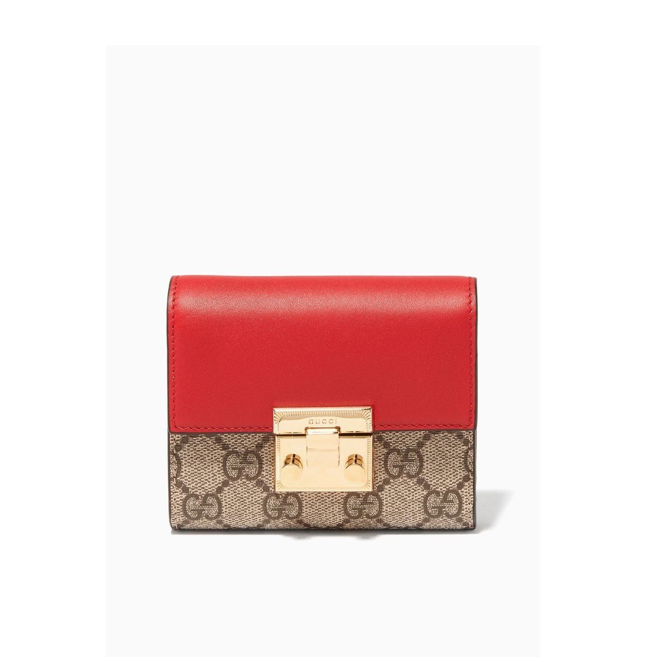 424-2 Gucci GG Supreme Padlock Wallet Red And Beige 11Cm - Image 1