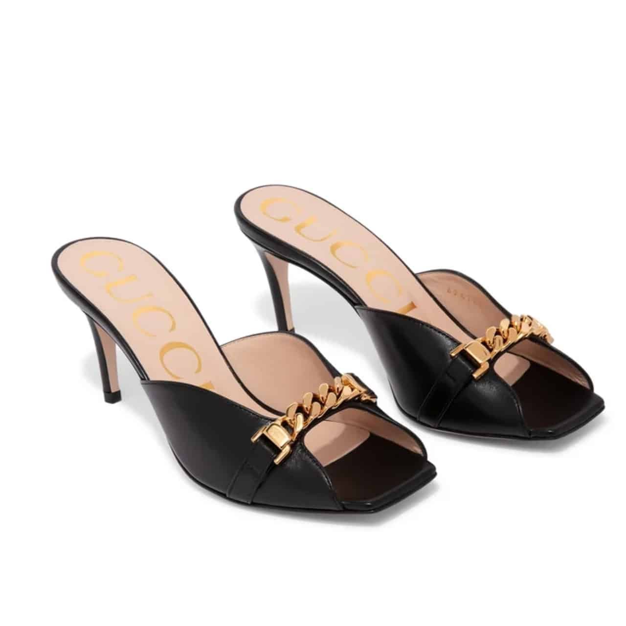 57-3 Gucci Sylvie Chain Mule Sandals Black - Image 1