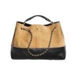 Chanel Shopping Bag Shiny And Gold Tone Metal Beige Black 36Cm AS5657 B20827 U1536