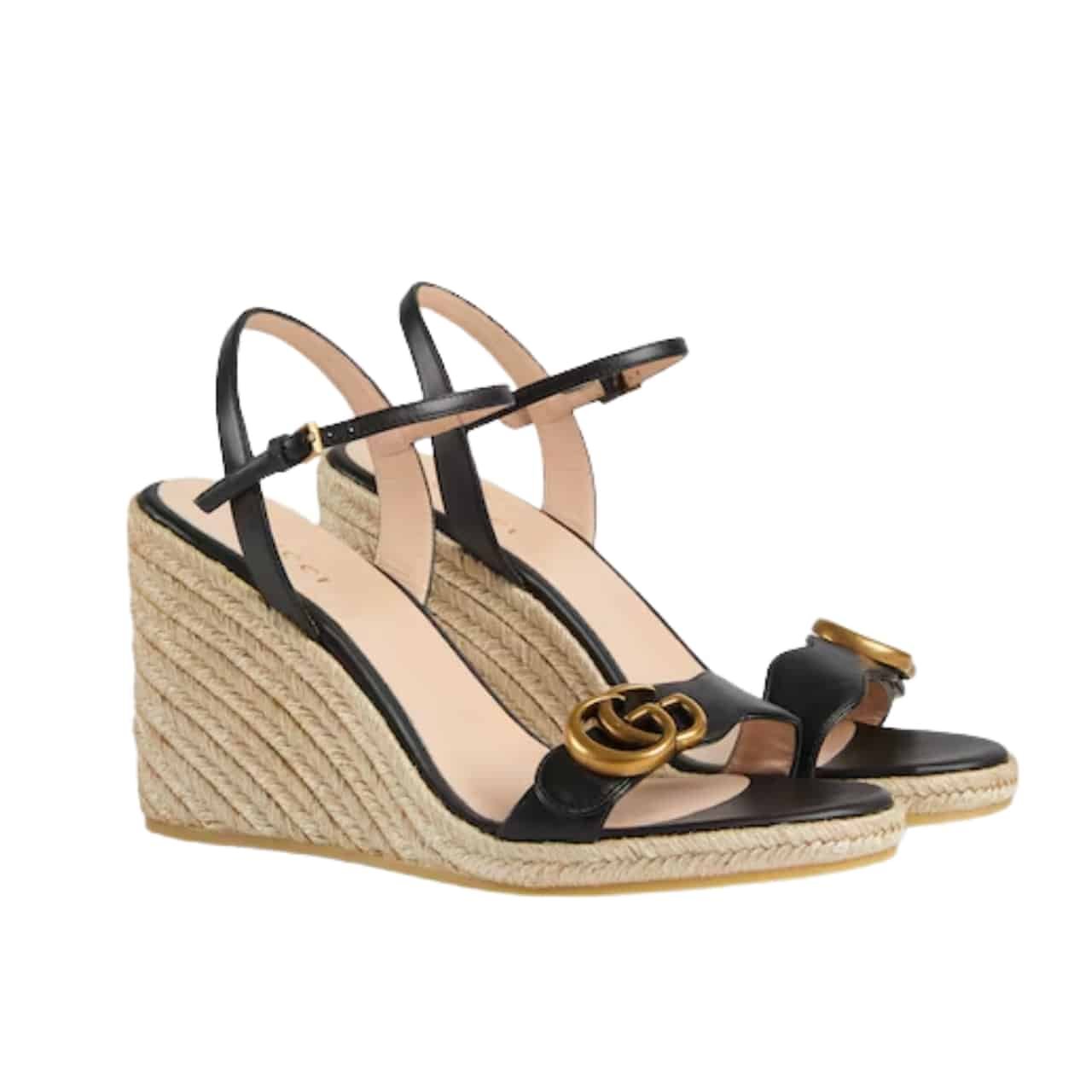 Thumbnail-38-2-1 Gucci Leather Wedge Espadrille Sandals Black 8Cm - Image 1